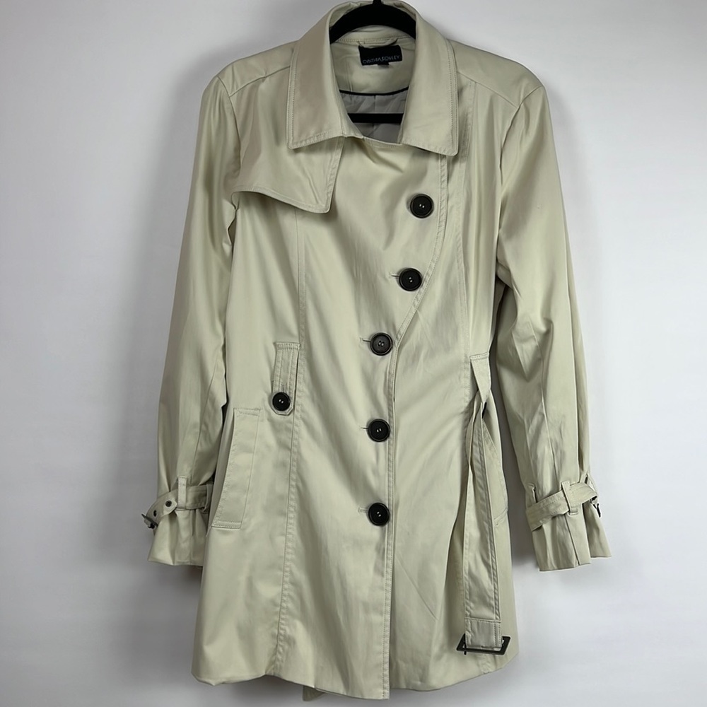 Cynthia Rowley long belted trench coat size XL cream color